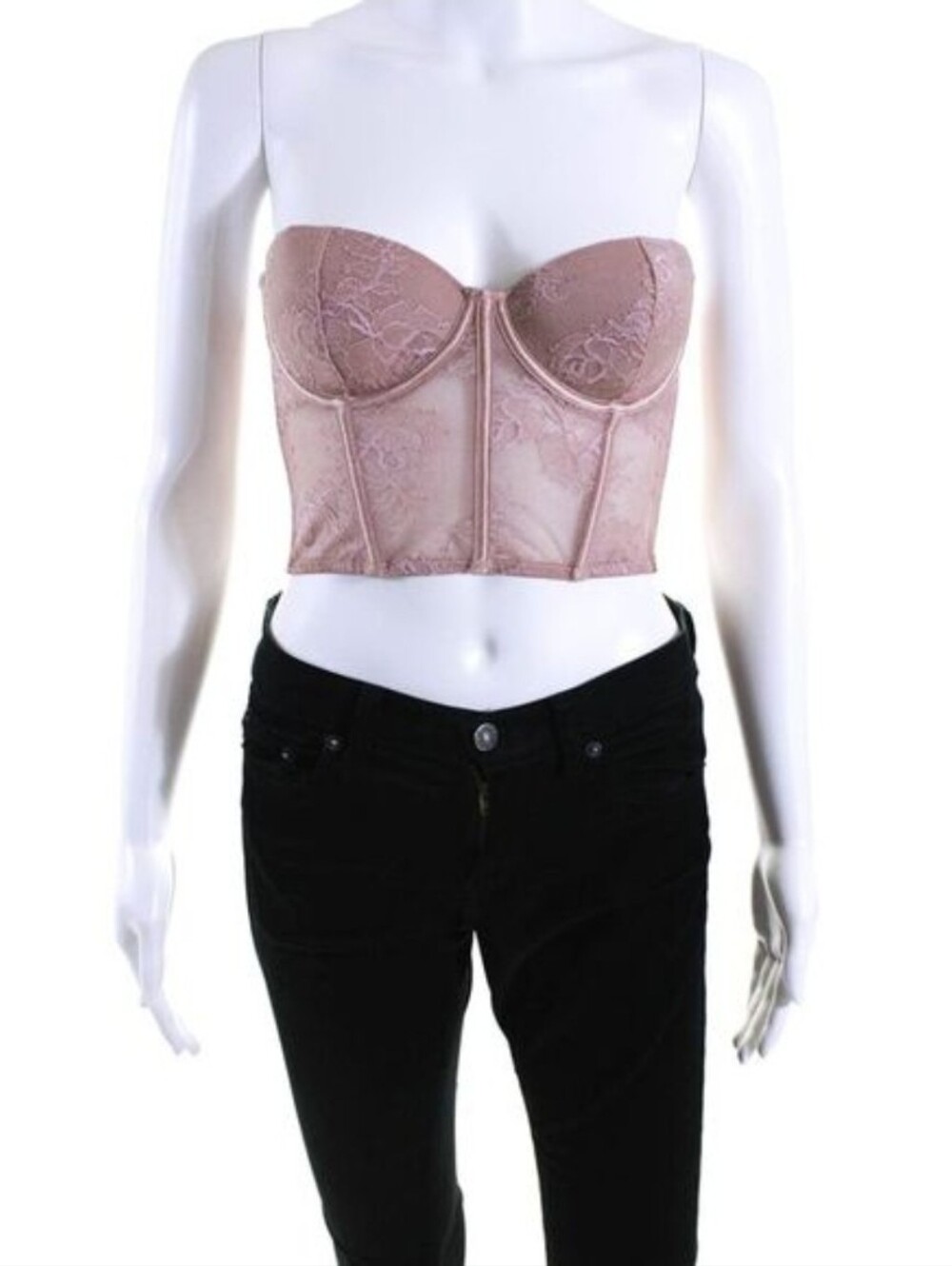 Fleur du Mal Womens Floral Lace Strapless Underwired Bustier Top Pink Size 34
